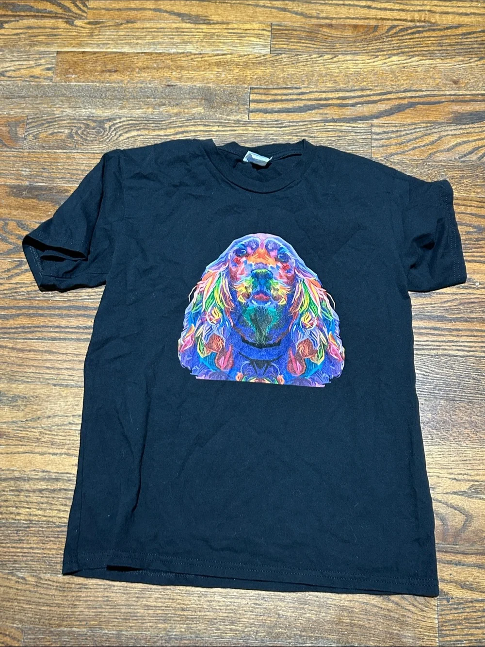 Kids Black Short-Sleeve Tee with Colorful Dog Graphic